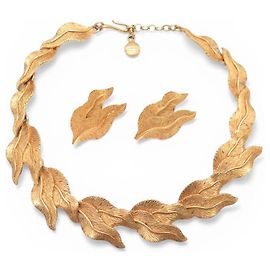 CONJUNTO VINTAGE LANVIN COLAR + BRINCOS DE FOLHAS Dourado