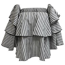 Autre Marque Blusa listrada off-shoulder em algodão preto e branco de Caroline Constas Branco