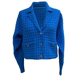 Sandro Tweed Cropped Blazer in Blue Viscose Blue