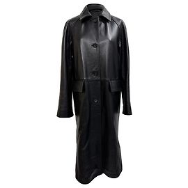 Totême Paneled Textured Coat in Black Leather Black