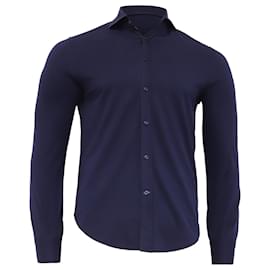 Brunello Cucinelli Button-Down-Hemd aus navyblauer Baumwolle Blau Marineblau