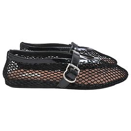 Alaïa Ballerinas aus schwarzem Lackleder mit Netzdesign Schwarz