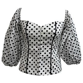 Autre Marque Blouse Off-Shoulder à Pois Belen en Coton Blanc de Caroline Constas Blanc