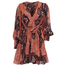 Abito Mini Wrap Stampato Noemi in Seta Arancione Ulla Johnson Arancione