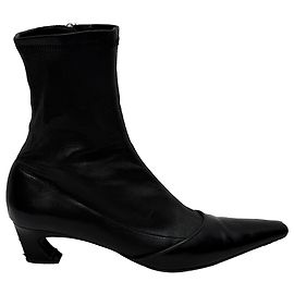 Acne Studios Bano Sock Ankle Boots in Black Leather Black