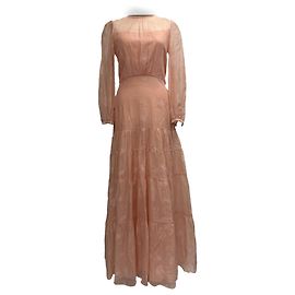 Vilshenko Lange Robe aus Pfirsichseide Pink Angeln