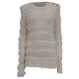 Balmain Knitted Crewneck Sweater in White Cotton White Cream