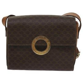 Céline Bolsa de ombro Celine Vintage Macadam com logo circular em lona e couro Marrom