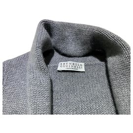 Brunello Cucinelli Grauer Cashmere-Cardigan Weiß Blau