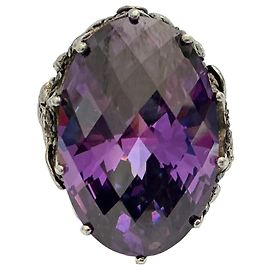 Autre Marque 925 Sterling Silver Ring with Oval Purple Sapphire and Diamonds Silvery
