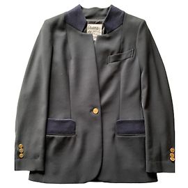 Moschino blaue Wolljacke mit Samt-Details Blau