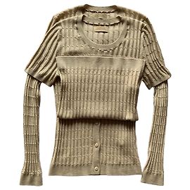 Autre Marque Beige Cardigan und Rundhals-Pullover aus reinem Kaschmir Beige