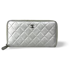Chanel CHANEL V Stitch Chevron Long Bifold Wallet Pink Chevron medium Silvery