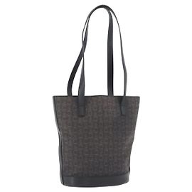 Céline CELINE C Macadam Canvas Tote Bag Black Silver Auth 174445 Black Silvery