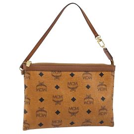 Pochette Accessoire Logogram Vicetos MCM en PVC Cuir Marron Or Auth mr2192 Marron Doré
