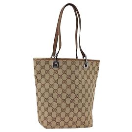 GUCCI GG Canvas Tote Bag Beige Silver 31244 Auth 174516 Silvery Beige