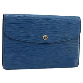 LOUIS VUITTON Clutch Montaigne 23 Epi Azul M52665 LV Auth ep13746 Azul