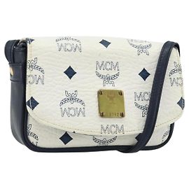 Borsa a spalla MCM Vicetos Logogram in pelle PVC bianca e oro Auth mr2164 Bianco D'oro