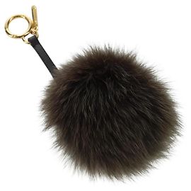 FENDI Porte-clés Pom Pom Marron Foncé Auth am10929V Marron foncé