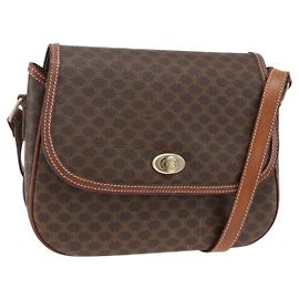 Céline CELINE Macadam Canvas Shoulder Bag PVC Leather Brown Gold Auth 171040 Brown Golden