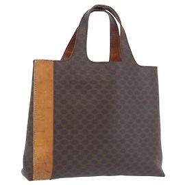 Céline Bolsa de mão em lona Macadam CELINE em couro PVC marrom dourado Auth ka3211 Marrom Dourado
