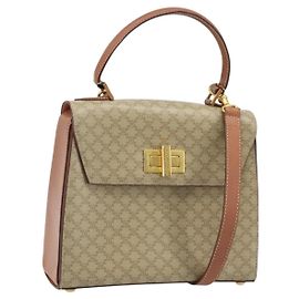 Céline CELINE Macadam Canvas Hand Bag PVC 2way Beige Gold Auth BSZ537A Beige Golden