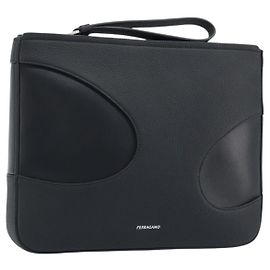 Salvatore Ferragamo Clutch Bag Leather Black Silver Auth 174608 Black Silvery