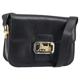 Borsa a Spalla CÉLINE Carrozza in Pelle Nera e Oro Auth ep13857 Nero D'oro