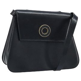 Céline Bolsa de mão CELINE em couro 2 em 1 preta e dourada Auth mr2055 Preto Dourado