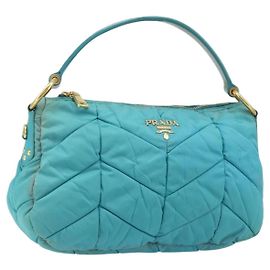 PRADA Schultertasche Nylon Hellblau Gold Auth ep13715 Golden Hellblau