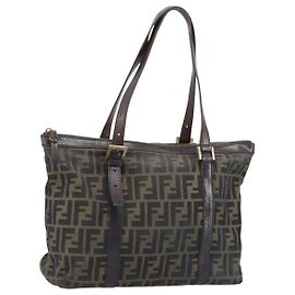 FENDI Zucca Canvas Tote Bag Schwarz Braun Auth bs34003 Braun Schwarz
