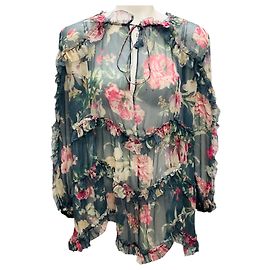 Zimmermann Multicolor Floral Printed Sheer Silk Chiffon Top Multiple colors