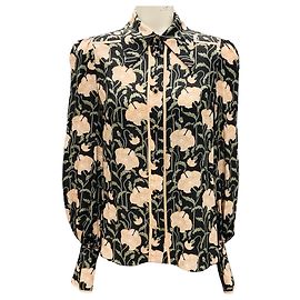 Zimmermann Bluse aus schwarzer / rosa mehrfarbiger Seide mit Blumenmuster Mehrfarben