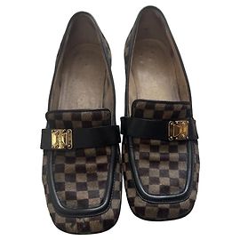 Mocassins Louis Vuitton Damier Plaque Dorée Cuir 37 Damier ebène