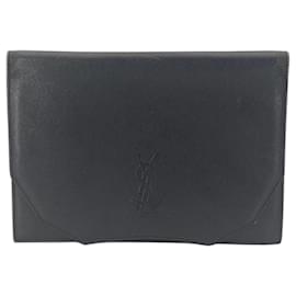 Yves Saint Laurent Vintage Schwarze Leder YSL Logo Clutch Tasche Schwarz