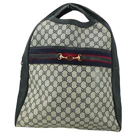 Gucci Vintage Blau Monogramm Canvas Web Zip Horsebit Tasche Blau