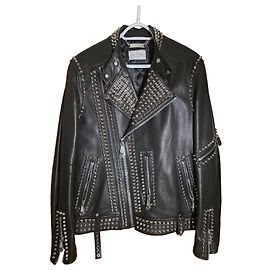 Philipp Plein Black leather biker jacket with studs, new, XL Black