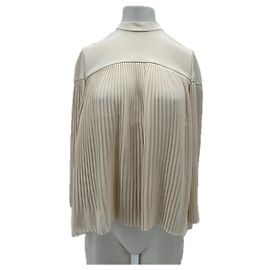 Vilshenko Top plissado creme com seda Bege