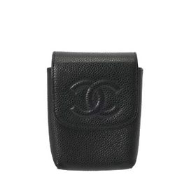 Estojo para cigarros em couro de bezerro texturizado preto Chanel Preto
