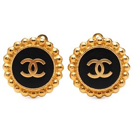 Orecchini a clip in oro placcato e smalto CC dorato di Chanel Altro