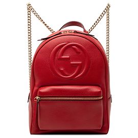 Gucci Red Pebbled Calfskin Soho Chain Backpack Red