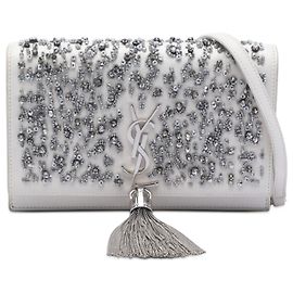 Cartera con cadena Monogram Kate de piel de ternera blanca con cuentas de Saint Laurent Blanco