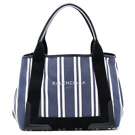 Balenciaga Cabas S Striato in Tela Blu Navy Blu