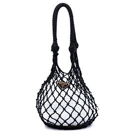 Borsa a secchiello in rete e pelle nera Prada Nero
