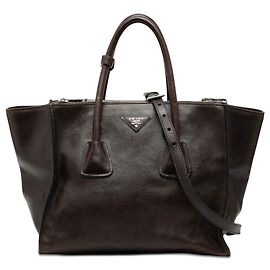 Bolsa Prada em couro glace marrom com alças duplas e dois bolsos Marrom Castanho escuro