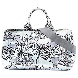 Bolsa Canapa em lona impressa floral azul média da Prada Azul Azul claro