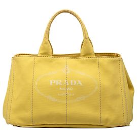 Bolsa grande de lona canapa logo amarelo Prada Amarelo