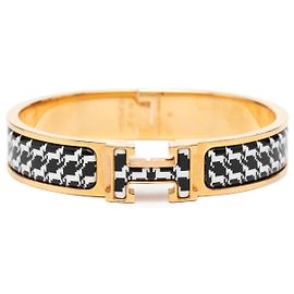 Hermès Schwarzes schmales Emaille Cheval Pixel Clic H Armband PM Schwarz