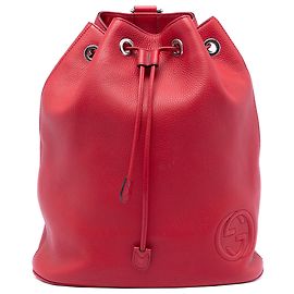 Gucci Red Small Pebbled Calfskin Soho Drawstring Backpack Red