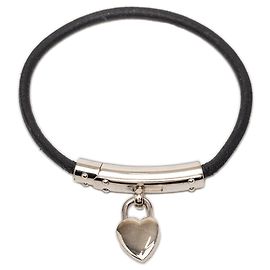 Pulseira de coração Cadena em couro preto Hermès Preto